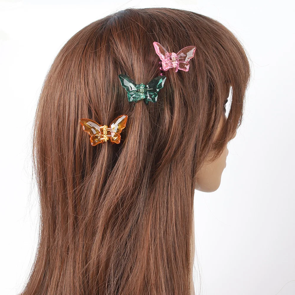 2PCS Crystal Butterfly Small Hair Claw Clips Women Girls Cute Transparent Candy Hair Clamps Crab Barrettes Hair Accessories