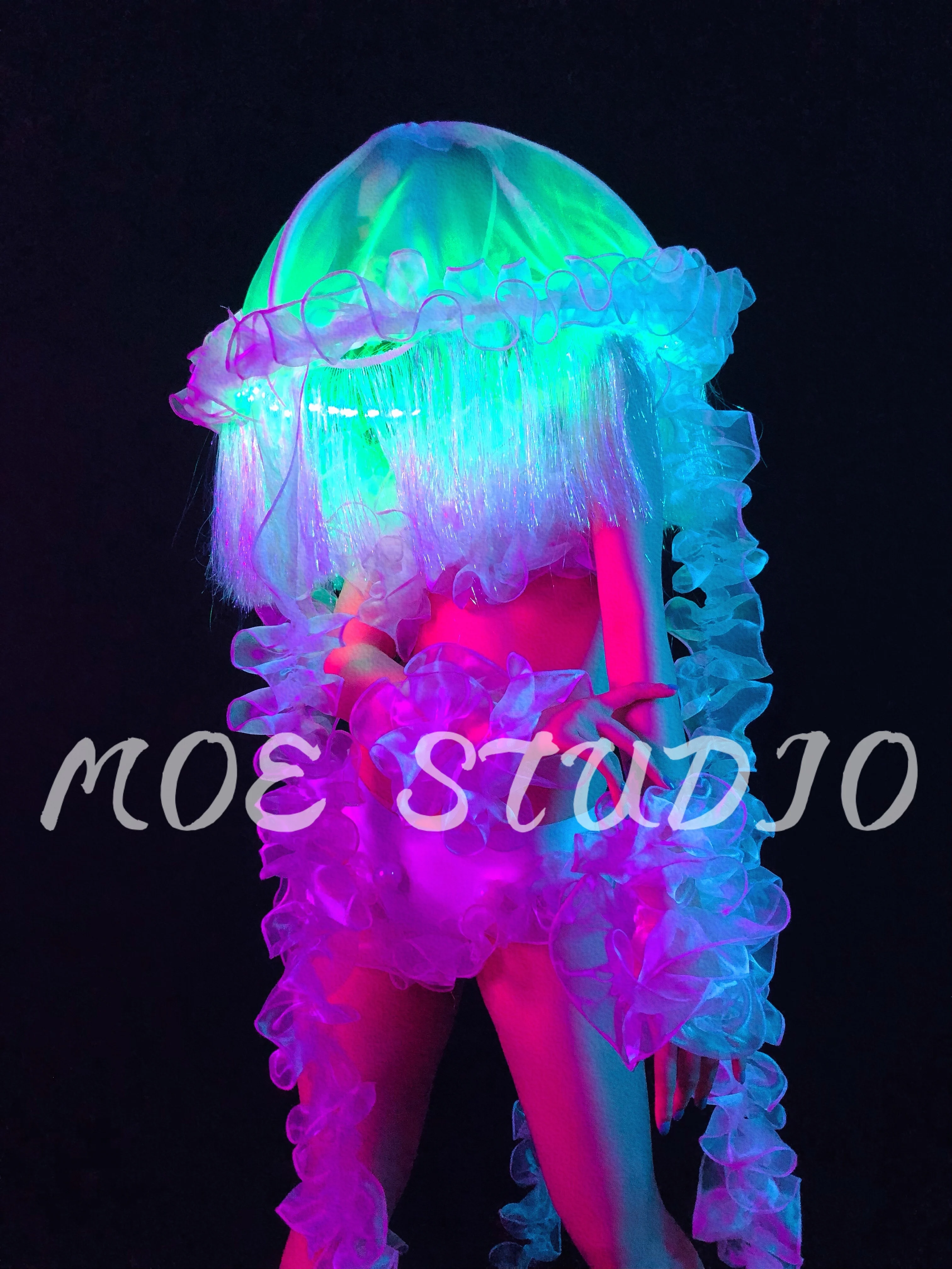 Luminous bikini suit LED colorful jellyfish Nightclub show Bar sexy gogo costume ocean series
