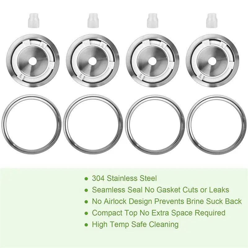 M11K-Fermentation Lids For Wide Mouth Mason Jars, 8 Stainless Steel Lids With Date Tracking, Starter Fermentation Kit