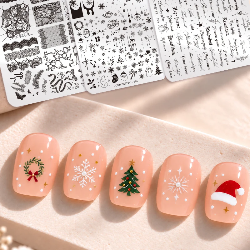 BORN PRETTY French Letter Nail Art Template Stainless Steel Lace Flower Nail Stamping Plates Christmas Nails Stencil Print Tools