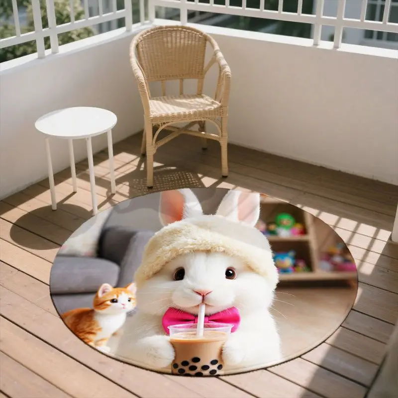 Karpet Bulu Kelinci Lucu, 60cm, Alas Anti-Selip, Sempurna untuk Dekorasi Rumah di Ruang Tamu atau Kamar Tidur.