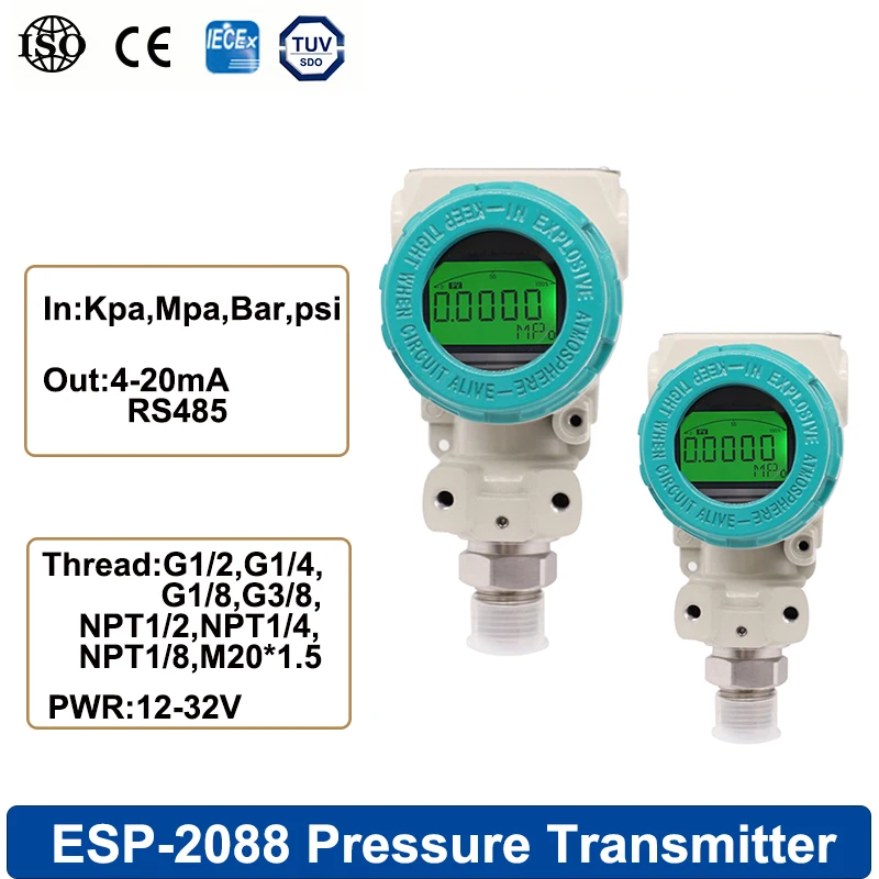 

LCD Display 2088 Pressure Transducer Transmitter 4-20mA Output Range Inout -0.1-0-100Mpa For Water Tank Oil Gas Pressure Sensor