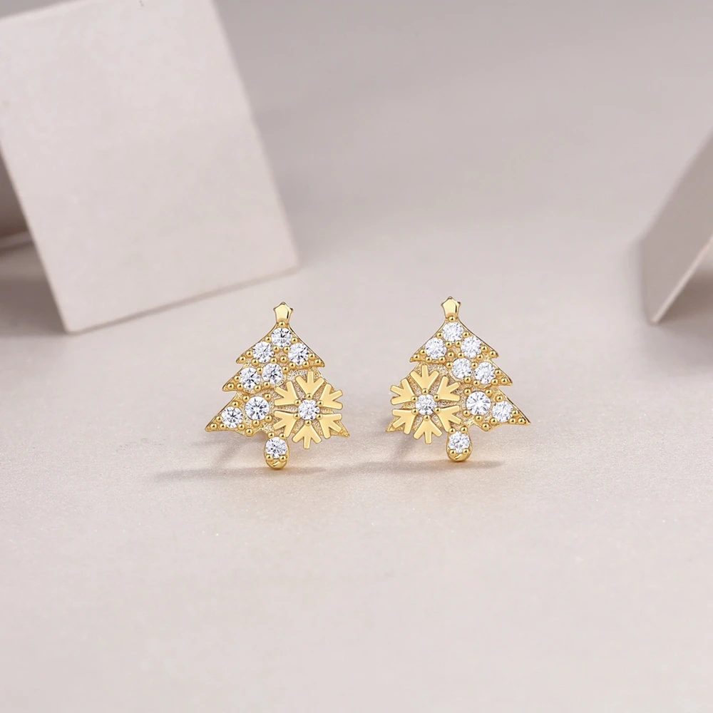 Wong Rain 18K Gold Plated 925 Sterling Silver VVS1 3EX D Real Moissanite Diamonds Christmas Tree Ear Studs Earrings Fine Jewelry