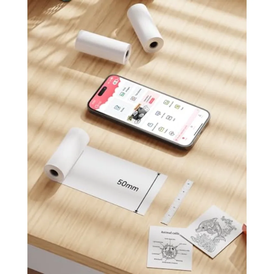 T02 S002 AHM2 Mini Printer Color Thermal Sticker Paper, 50mm, 3 Rolls 50mmx3.5mm, Strong Sticky, DIY Journal, Color Labels, Kee