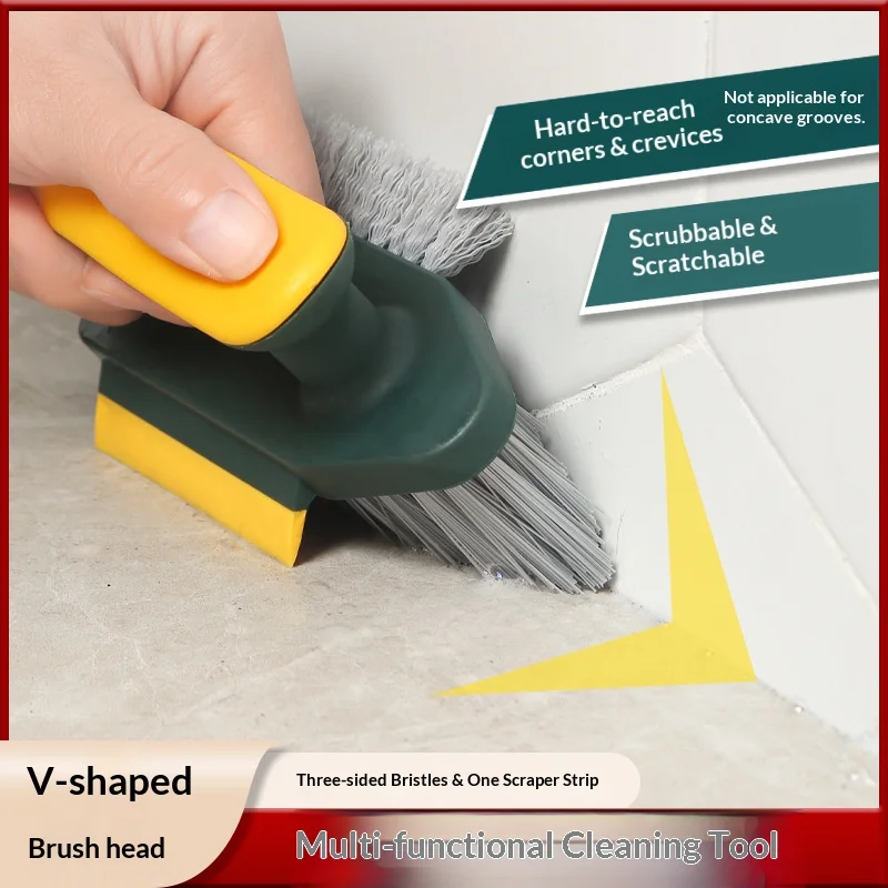 Escova de Limpeza de Frestas 3 em 1, Escova Raspadora para Piso de Banheiro e Rejunte de Azulejos, Multifuncional, Sem Cantos Mortos, Cerdas Duras, Cozinha