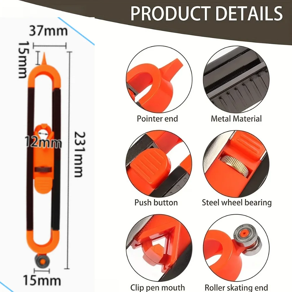 Profile Scribing Ruler with Adjustable Locking Mechanism for Irregular Contour Measurement - Precision Woodworking Gauge Tool