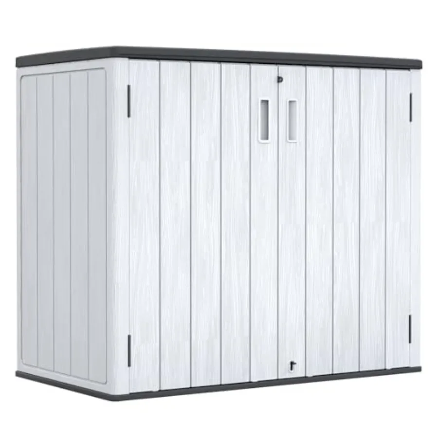 Outdoor storage cabinet for garage use, made of weather-resistant steel, gray color, 37 cu.ft capacity with tool kit and horizo