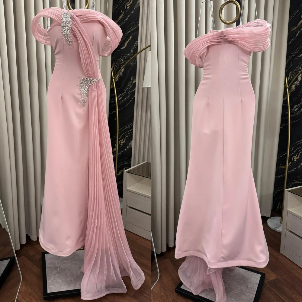 

Customized Matching Sexy Jersey Beading Sequined Pleat Ruched Mermaid Off-the-shoulder Long Dresses Bespoke Occasion Dresses