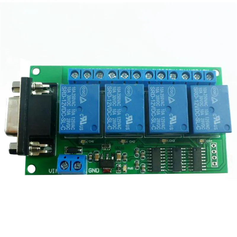 M13KDC 12V 4 Channel RS232 Relay Board PC USB DB9 Interface Relay Module Serial Port Remote Control Switch For Motor Garage