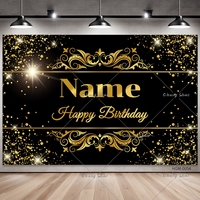 Custom Name Photo Birthday Backdrop Banner Black Gold Sign for Birthday Anniversary Party Photo Backdrop Background Decoration