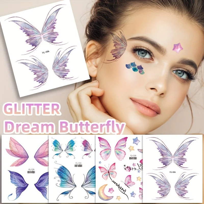 12 sheets shiny butterfly face sticker temporary tattoo sticker cute glitter eye sticker Makeup Tattoo Festival prom GI