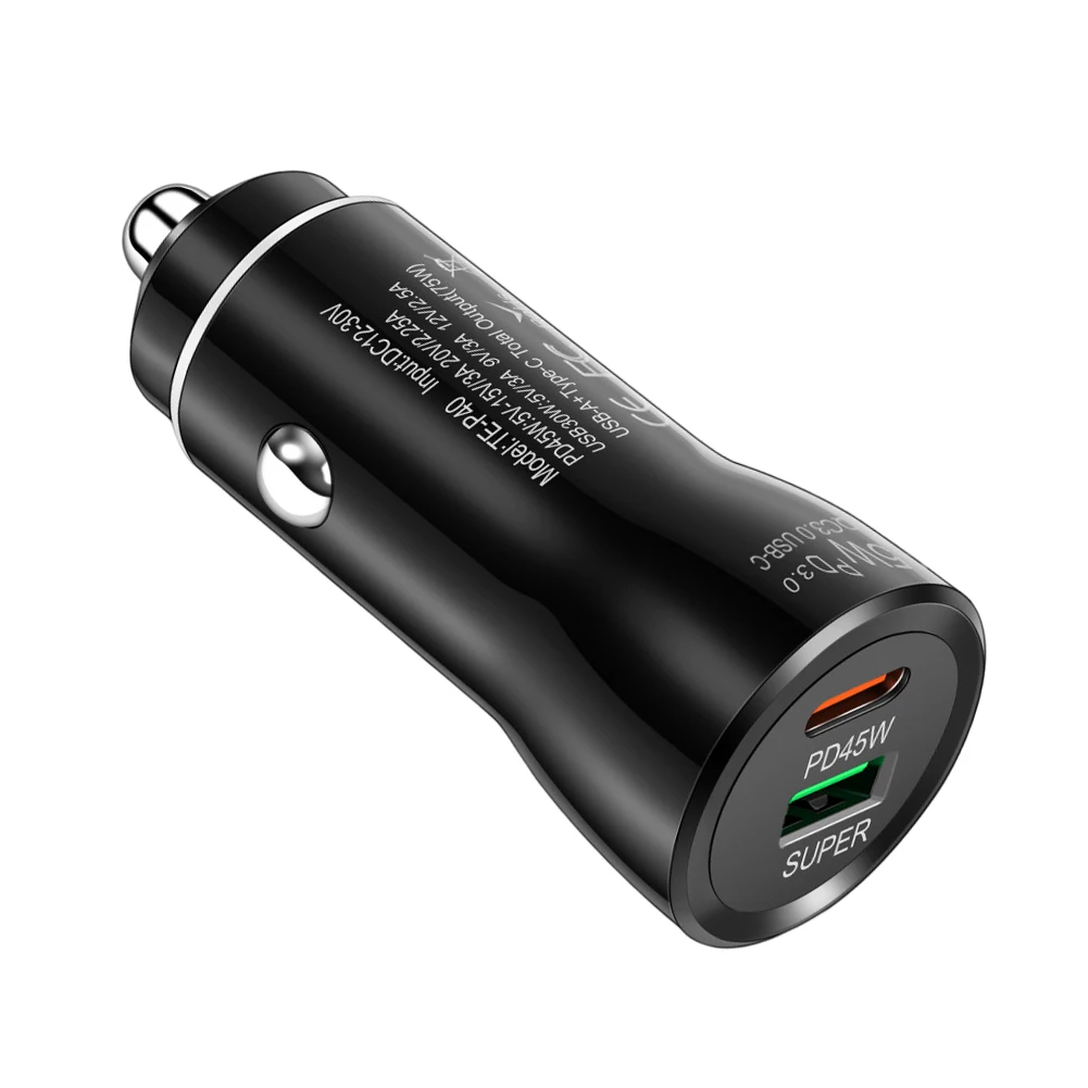 45W PD Type C USB Dual Port Fast Car Charger For 12-30V Vehicle Adapter Phone Charging Accessory Automobiles Parts Accessorie
