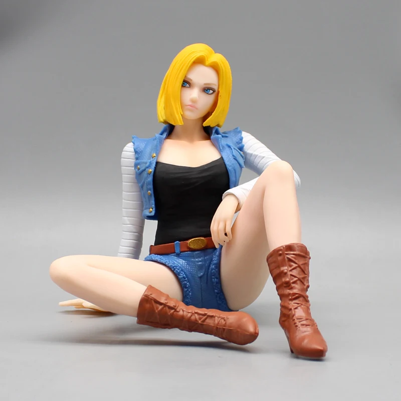 12cm Anime Dragon Ball GK Sitting Girl Android No. 18 Action Figures Trendy Toy Model Figure Desktop Car Ornament Toy Gift Hot