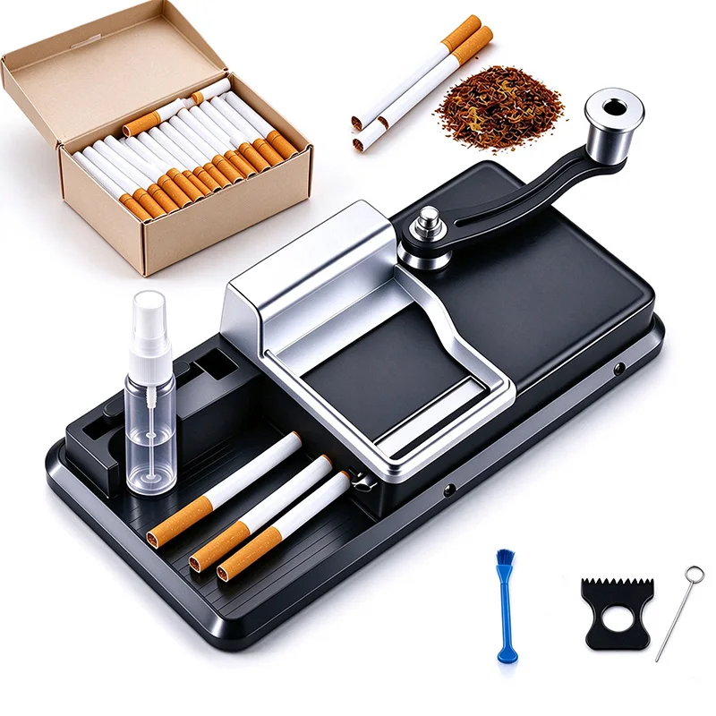 Hand Crank Tobacco Injector Maker, 5.5 6.5 8.0mm Manual Cigarette Rolling Machine with Storage Tray & Cleaning Kit