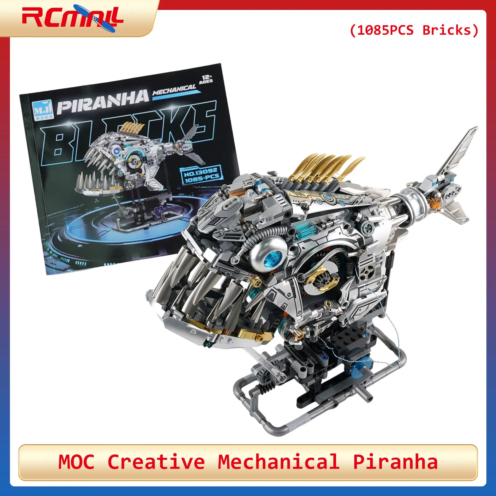 

MOC Creative Mechanical Piranha Animal Model Assembly Building Blocks Set DIY Educational Kit for Kids Gift (1085PCS Bricks)
