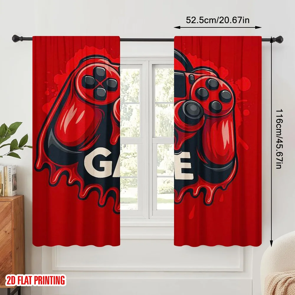 2pcs,2D plane printing Curtains Roller Blinds Game Controller Splash Polyester Fabric (without rod) Gifts Use for Living Room,