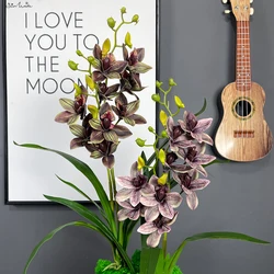 SunMade Real Touch Cymbidium Orchid Bouquet with Fake Leaves Flores Artificales Wedding Home Decor Flower Arrangement Materials
