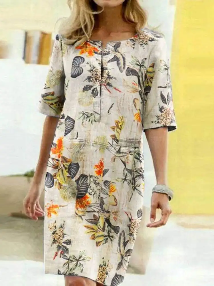 2023 Summer Floral Printed Bohemian Sundress ZANZEA Vintage Cotton Linen Party Short Dress Women Casual Short Sleeve Vestidos 7