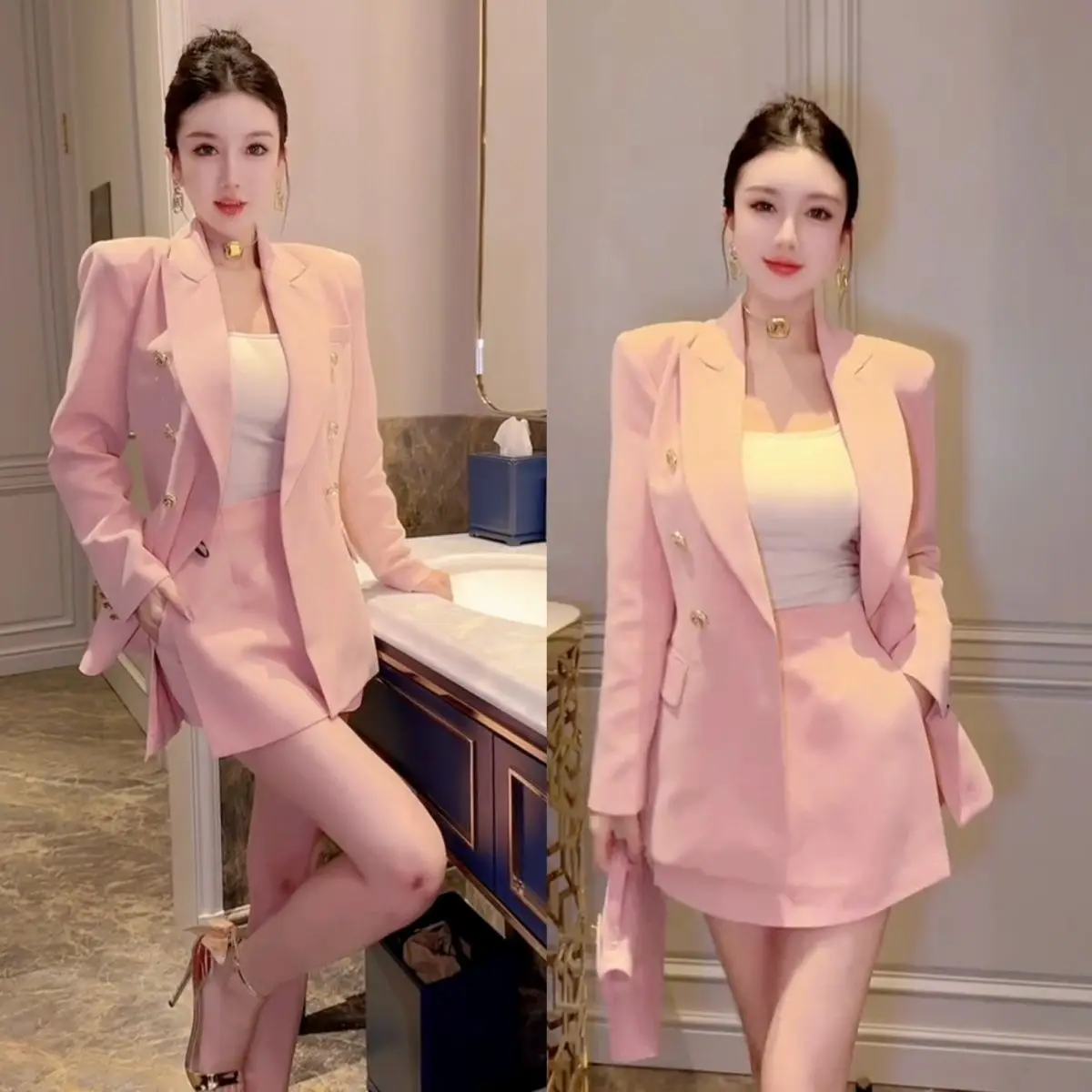 

Ele женский костюм, комплект из двух предметов, модная утягивающая одежда, весна 202, корейская рабочая одежда Sle Quali, наряд