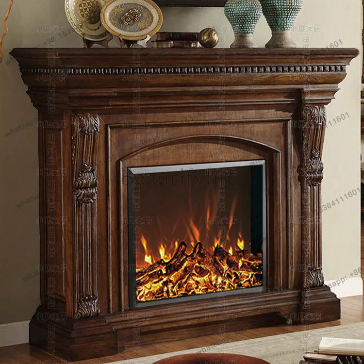 All solid wood oak can be customized European engraved American classical decorative fireplace cabinet shelf