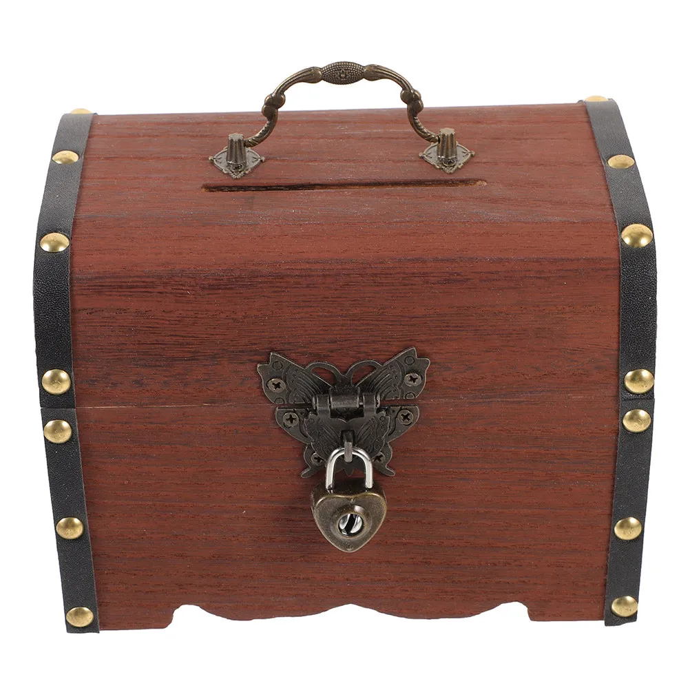 

Vintage Locking Wood Trinket Box for Small Treasures Jewelry Collection Cash Saving Secure Keepsake Container Retro Home Decor