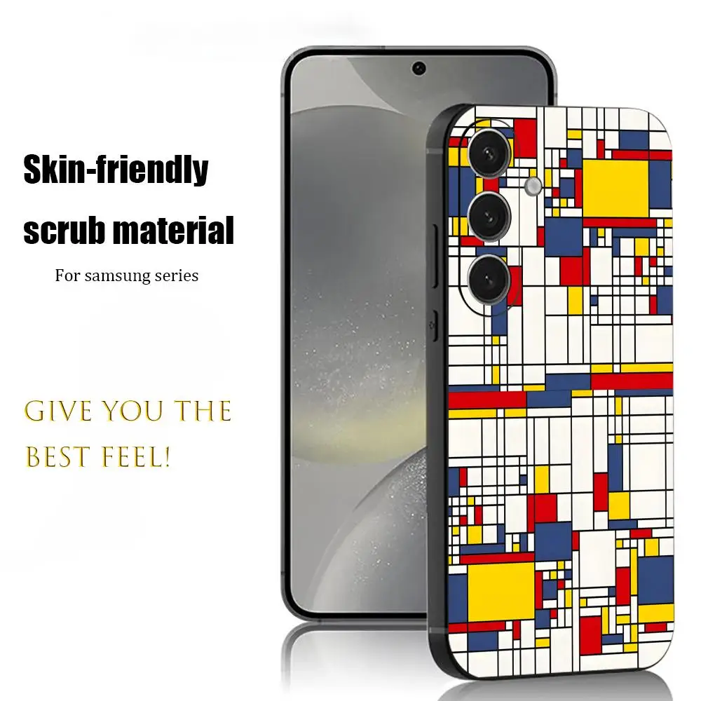 Piet Mondrian Art style Phone Case For Samsung Galaxy S26 S25 S24 S23 S22 S21 Plus Ultra Note20 Soft Black