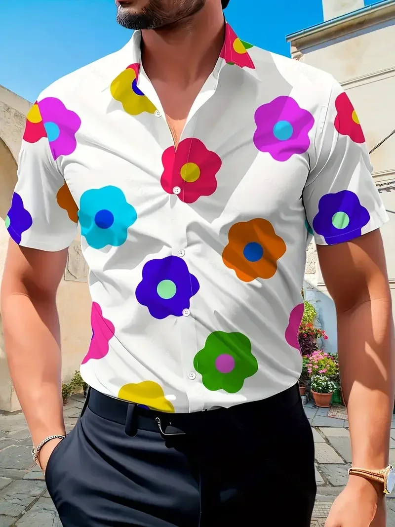 

New men's multi-color And Multi Style Floral Cherry Blossom Art Casual Short Sleeved Shirt With high-definition Printing