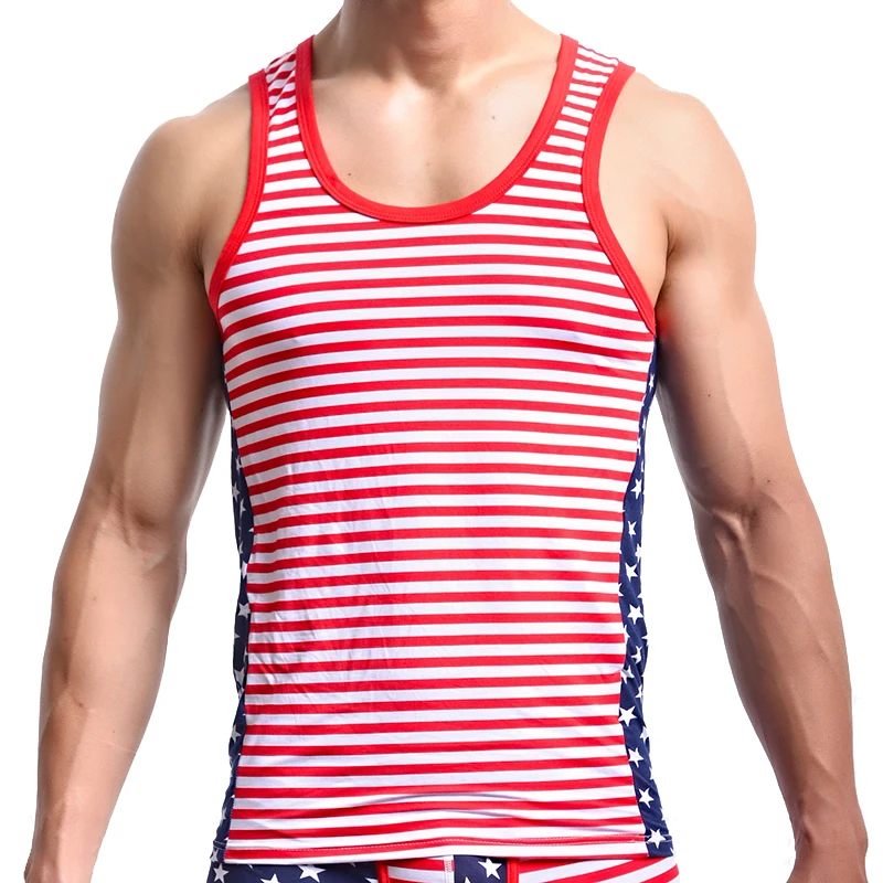 Men Bodybuilding Usa Star Flag Printed Beach U Neck Sleeveless Tee Tops Summer Tank Top Men Clothing Vest