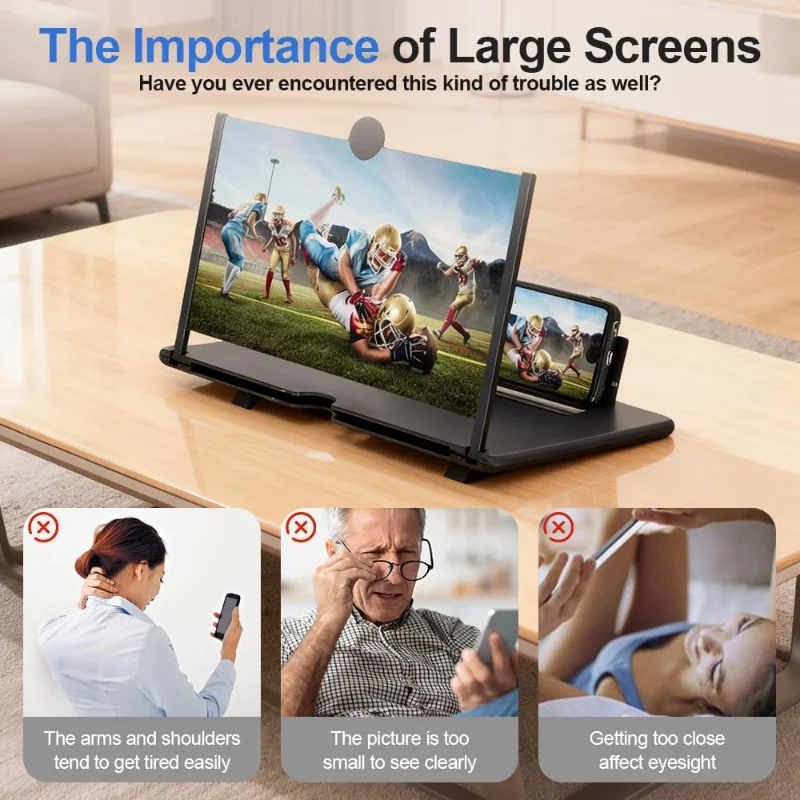12 Inch Phone Screen Magnifier Ultra HD Mobile Movie Viewer for Eye Protection Landscape TV Viewing Full Screen Portable Stand
