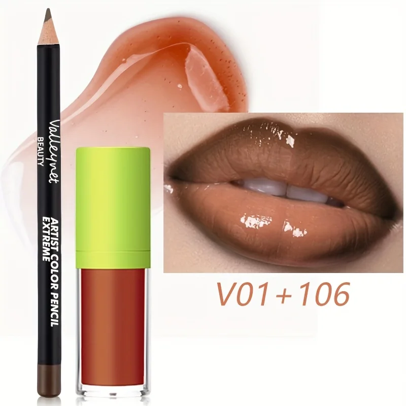 2 teile/satz Lip Gloss & Lip Liner Set Lip Kit Natürliche Nude Getönte Lip Glow Öl Feuchtigkeitsspendende Flüssige Lippenstift mit Lip Liner Combo