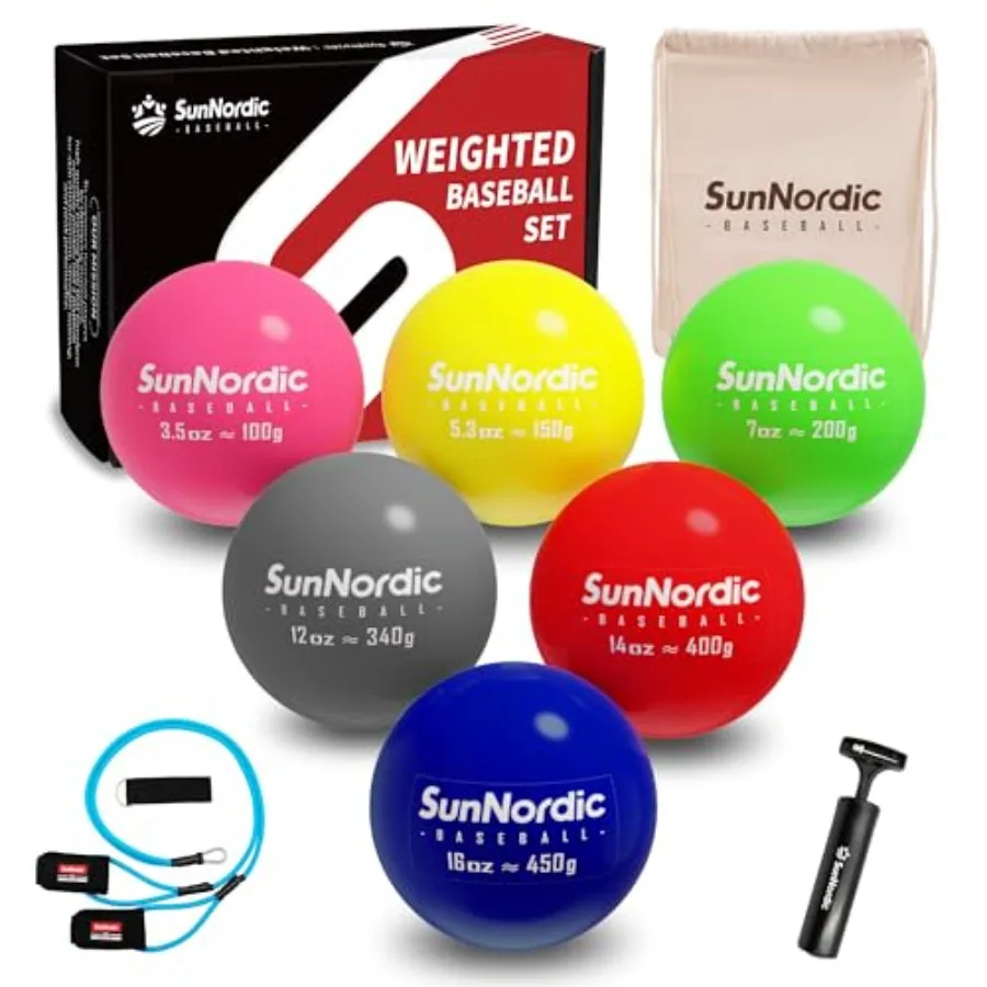 

6/9 Pack Plyometric Weighted Baseball Set 3.5-16/35/53/70 oz - Variable Weight Plyo Baseballs for Improved Power and Pitching T
