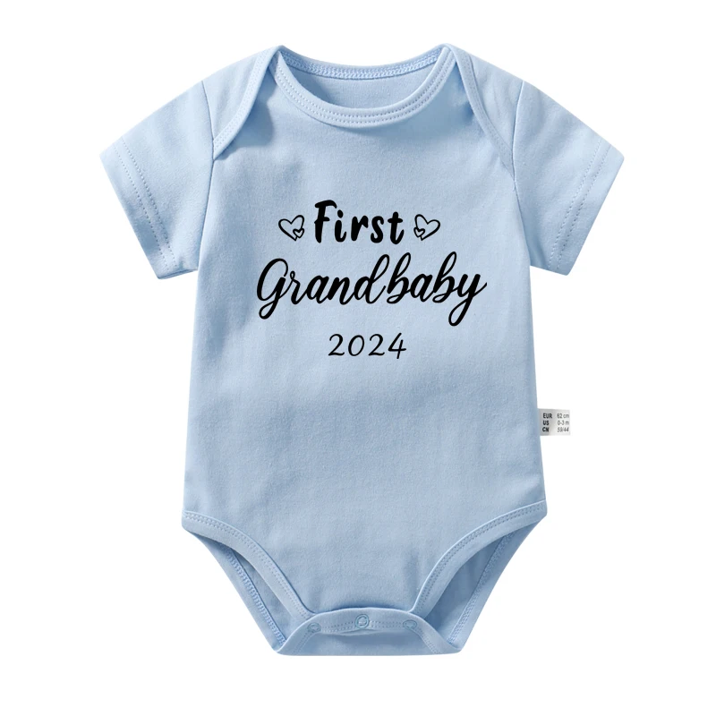 First Grandbaby 2024 Printed Announcement Newborn Baby Bodysuits Funny Boy Girl Short Sleeve Jumpsuit Gift for New Grandparents