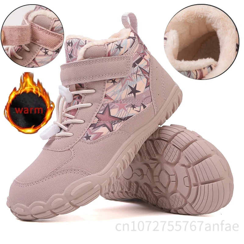 

Детские зимние ботинки босиком, непромокаемая хлопковая обувь с широким носком, зимняя теплая обувь на меховой подкладке для мальчиков и девочек, уличные кроссовки для холодной погоды