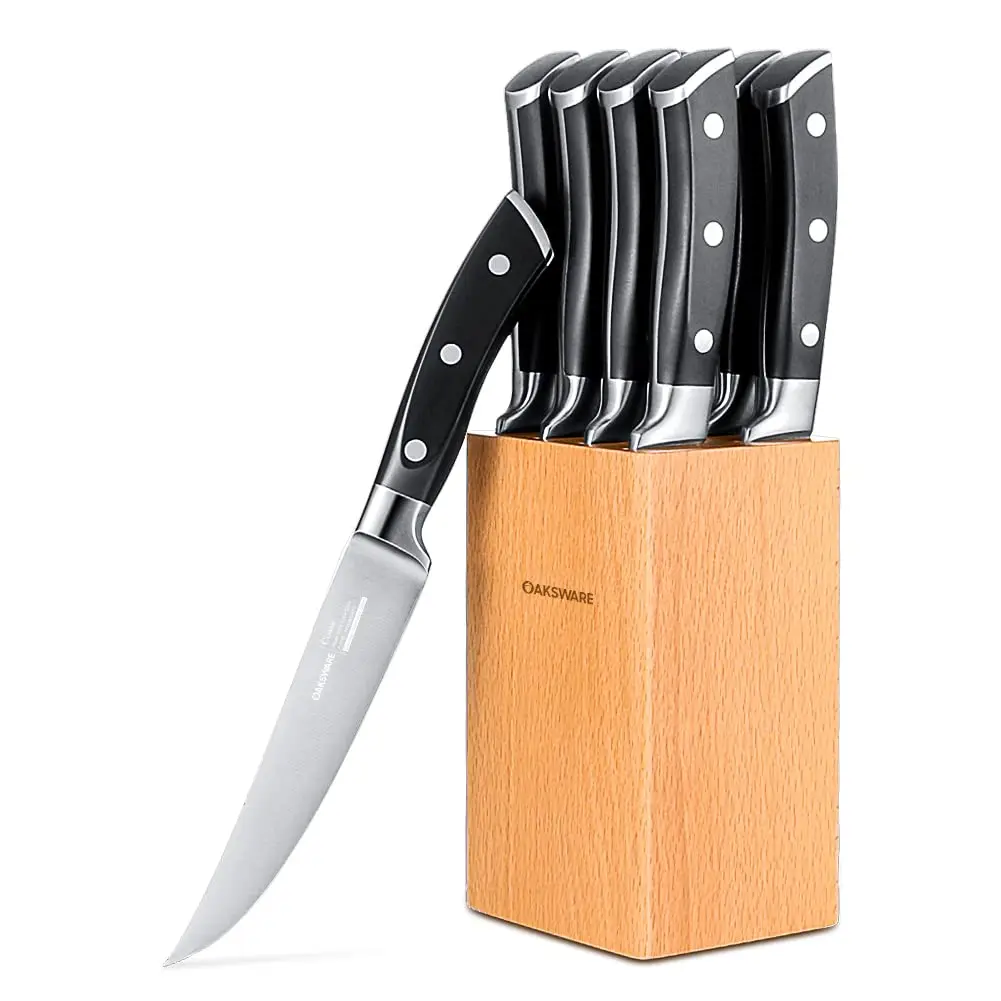 

Steak Knives Set of 8, 5 Inch Non Serrated Steak Knife with Beech Block, Razor-Sharp German Stainless Steel Dinner Knives, Durab
