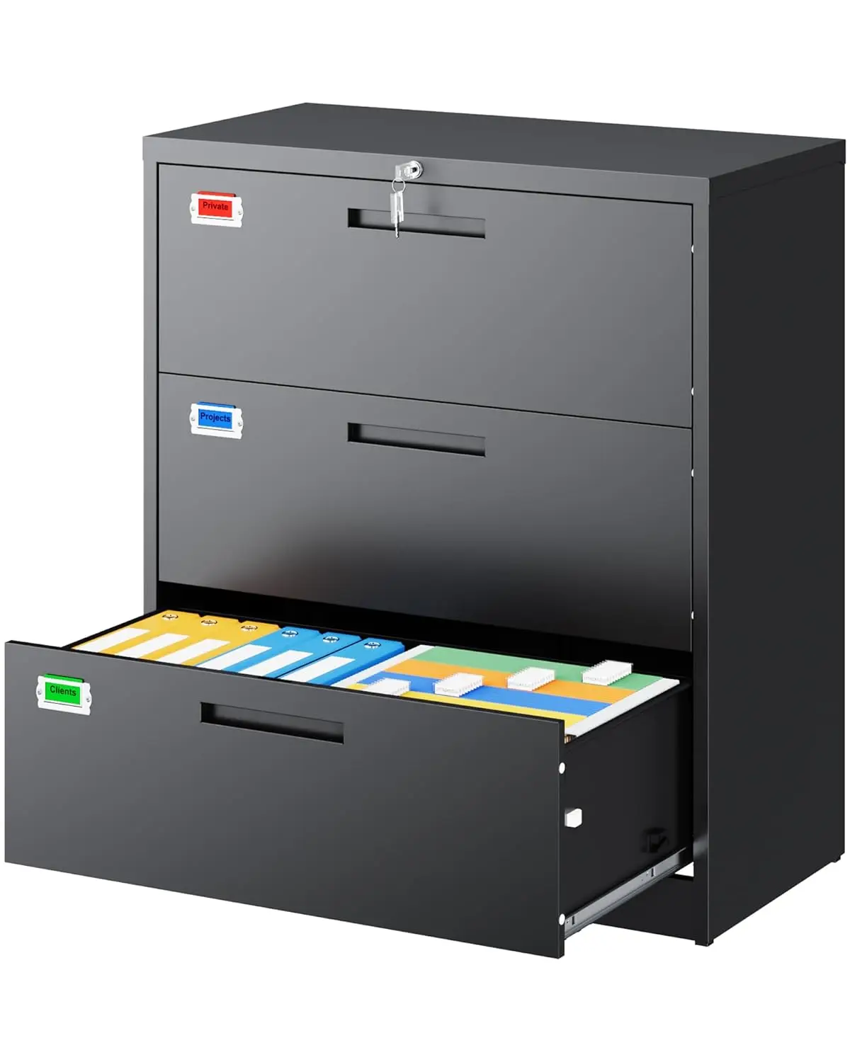

3 Drawer File Cabinet, Lateral Filing Cabinets For Home Office, Office Storage Drawers With Lock, Hanging Files, Customized