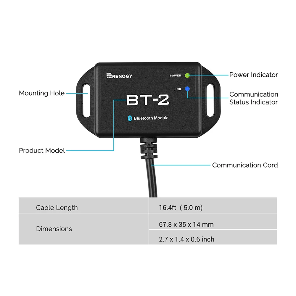 Renogy BT-2 moduł Bluetooth Port komunikacyjny RJ45 bezprzewodowo monitoruje precyzyjny wgląd w czasie rzeczywistym RS485