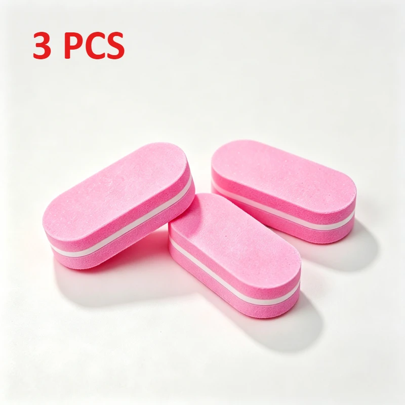 3pcs Pink Double-Sided Oval Nail Files Mini Sponge Buffing Blocks, Portable Nail Polishing Tools Non-Damaging to Nail Surface
