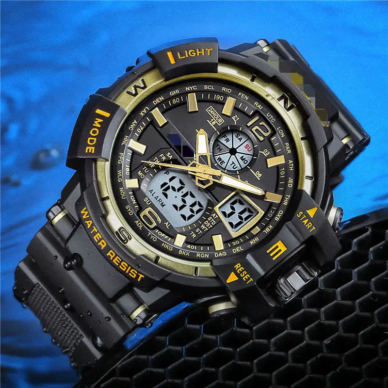 Мужские часы с большим циферблатом, студенческие многофункциональные спортивные часы на открытом воздухе, водонепроницаемые, с двойным дисплеем, светящиеся электронные часы для женщин