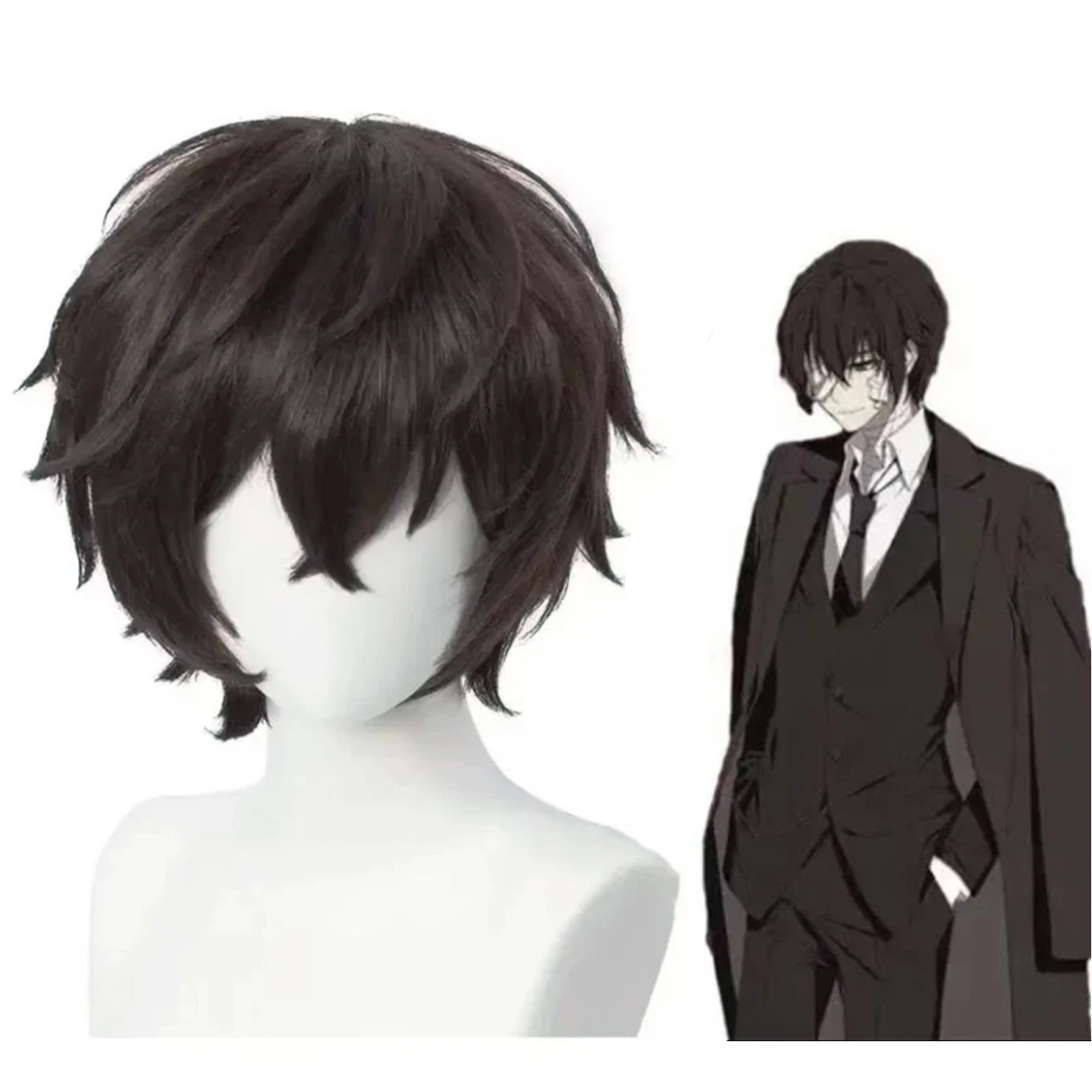 High Quality Dazai Osamu Cosplay Wig Anime Bungo Stray Dogs Cosplay Short Brown Heat Resistant Synthetic Hair Wigs