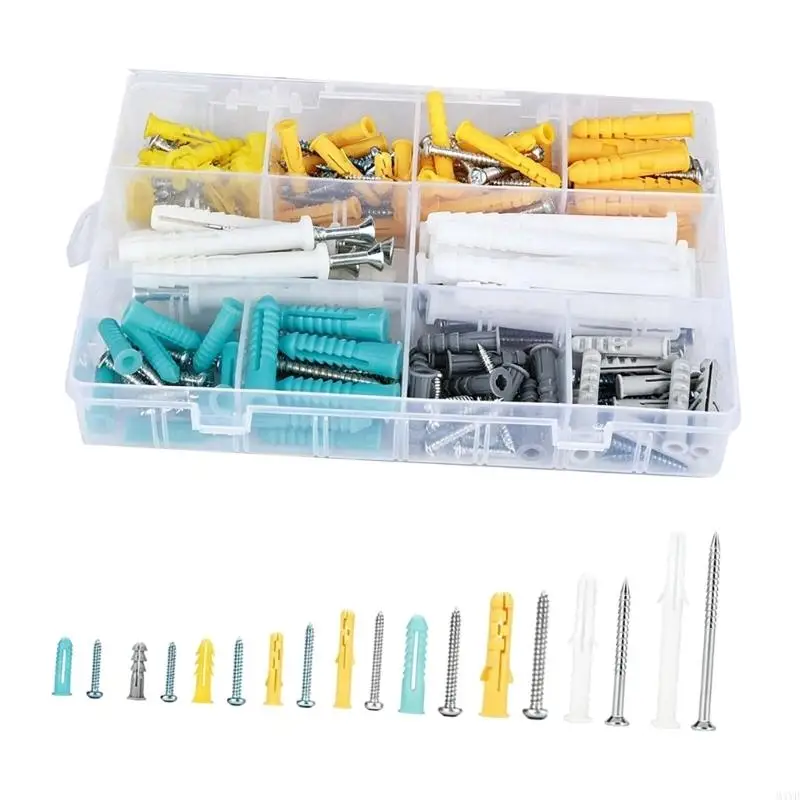 Wall Fixing Screw and Expansion Sleeve Set 200 Count in Case for Mounting Fixtures Wall Hanging and Home Repair with M4YD