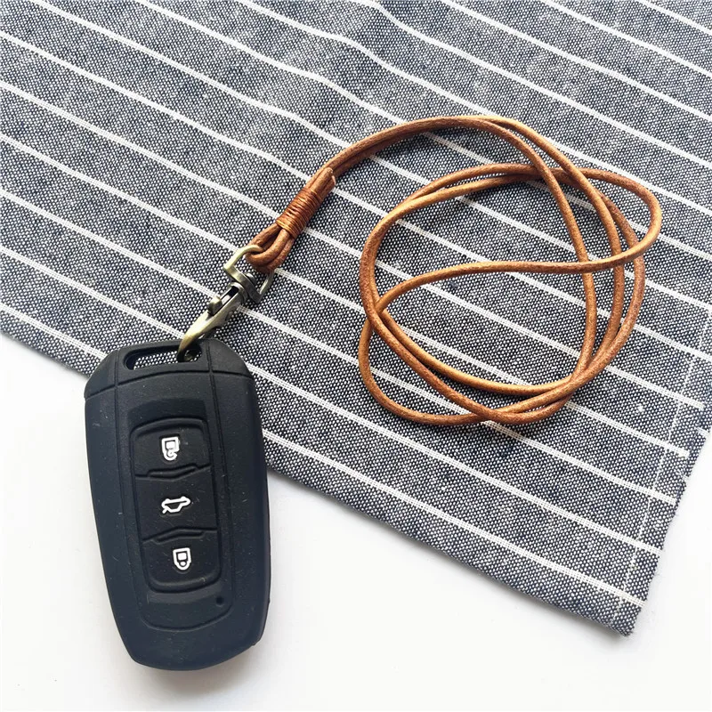 1PCS Genuine Leather Lanyard Neck Strap For Mobile Phone Bag Keys ID Credit Work Card Holder Keychain Neckline DIY Necklace