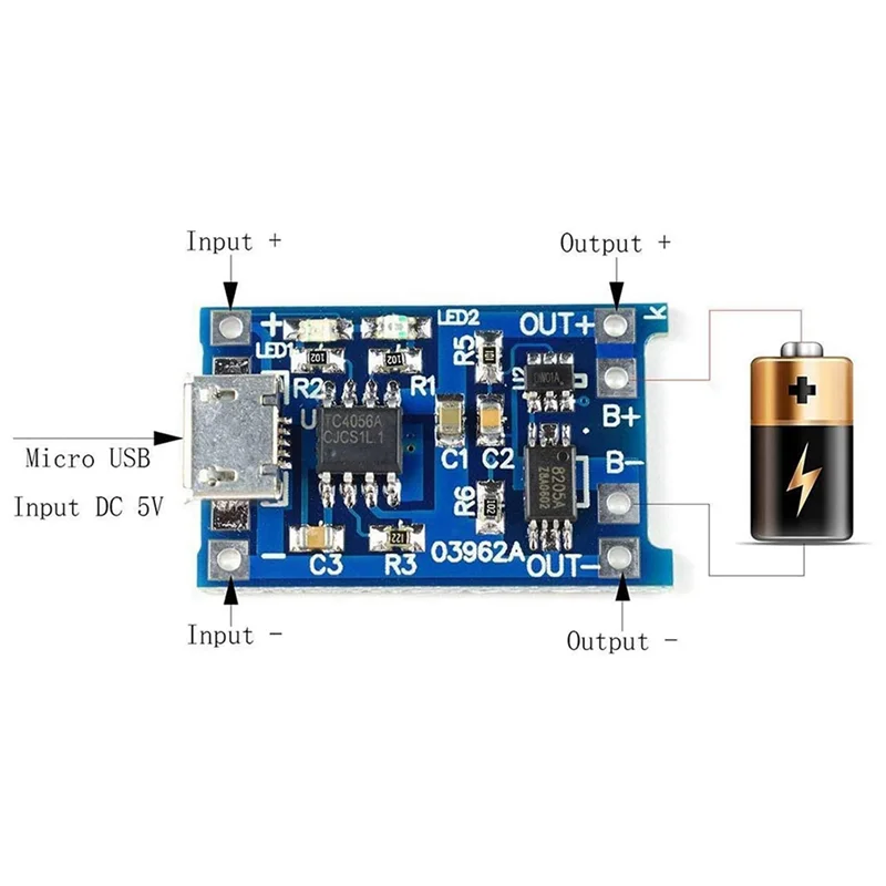 20 piezas 5V 1A 18650 Placa de carga de batería de litio TP4056 Placa de carga de batería de litio Módulo de carga micro-USB Protect-[A51I]