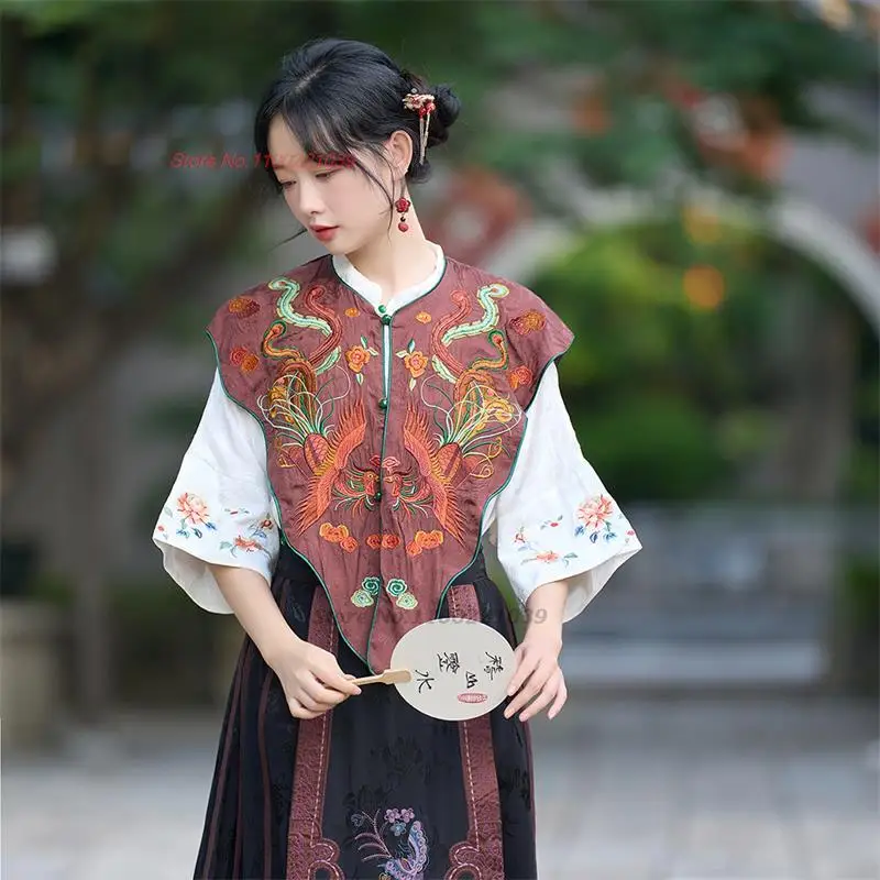 2024 chinese ethnic shawl cloak cape national flower embroidery cape retro hanfu accessories oriental vintage sleeveless jacket