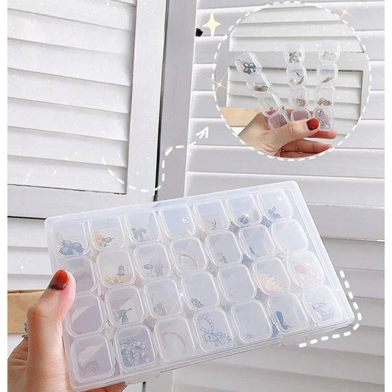 28 Grid Plastic Jewelry Box – Adjustable Dividers Storage Container for Earrings, Rings, Charms & DIY Craft Beads