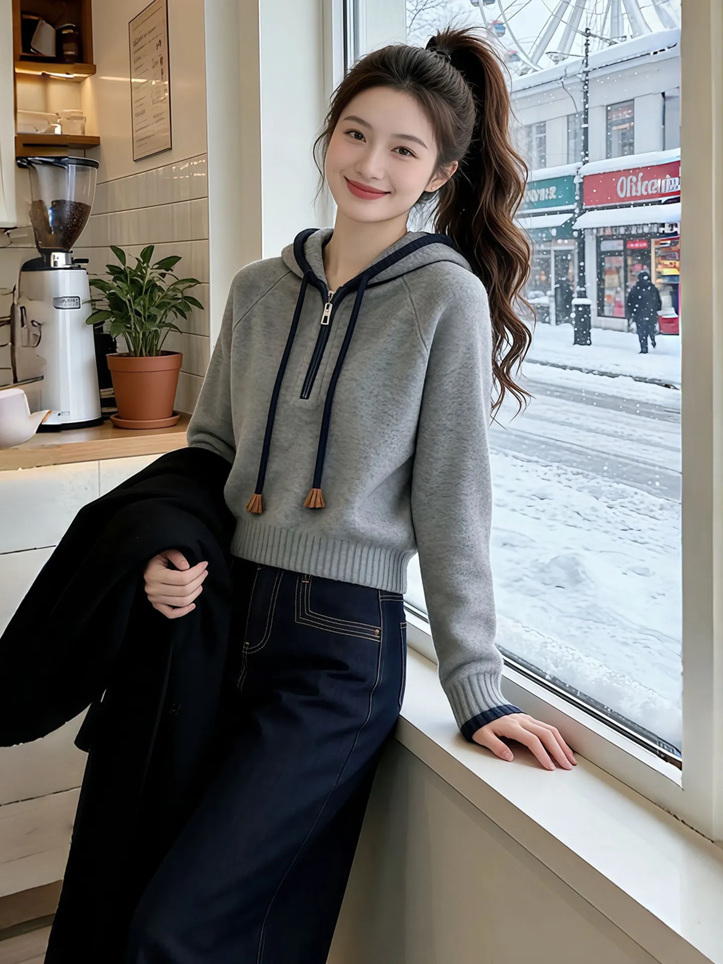 

Корейский вязаный свитер на молнии для женщин, весенний, с длинными рукавами, модный топ, повседневный, стандартный крой, средней длины