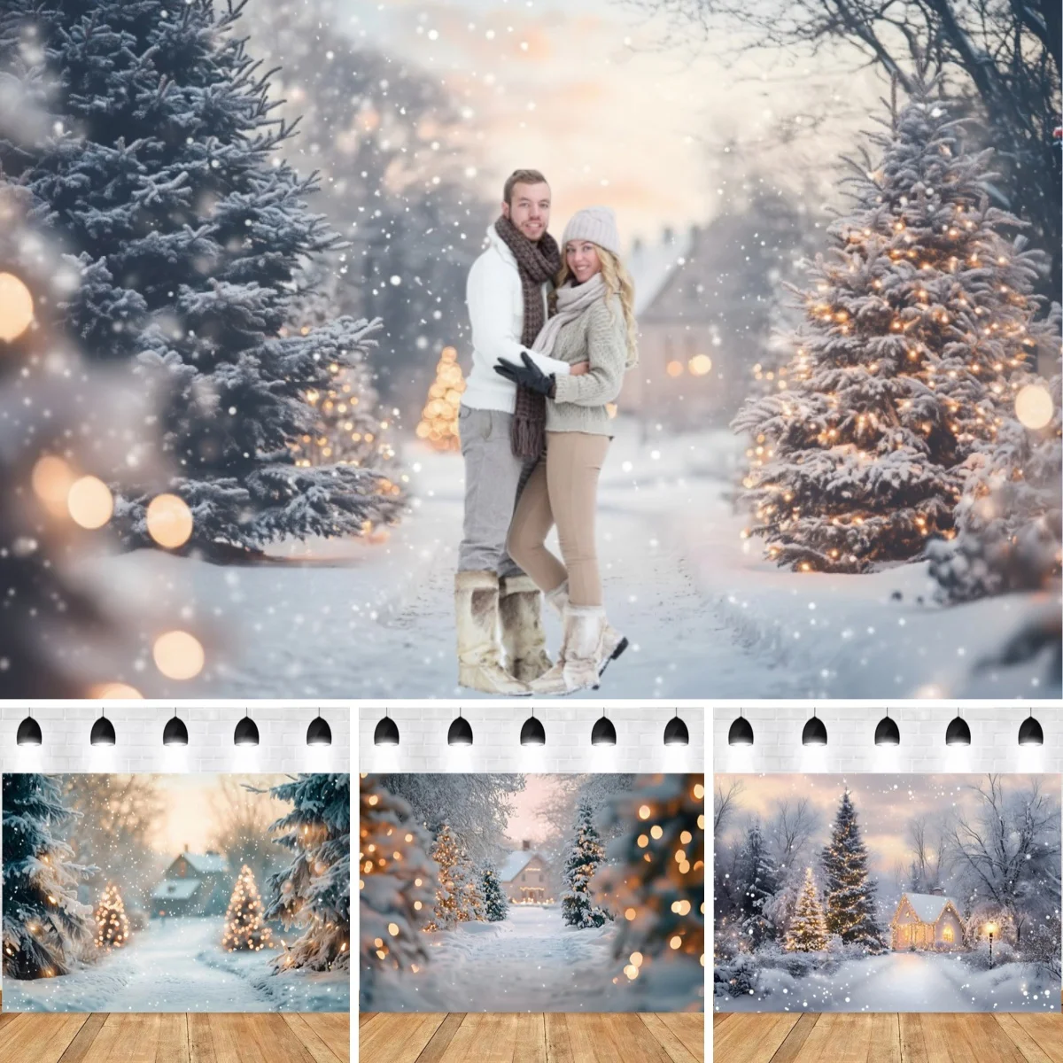 خلفية الشتاء في الهواء الطلق مشهد سنوفيلد ثلجي الصنوبر الغابات منزل استحمام الطفل ديكور الحفلات الكبار صورة التصوير الخلفية