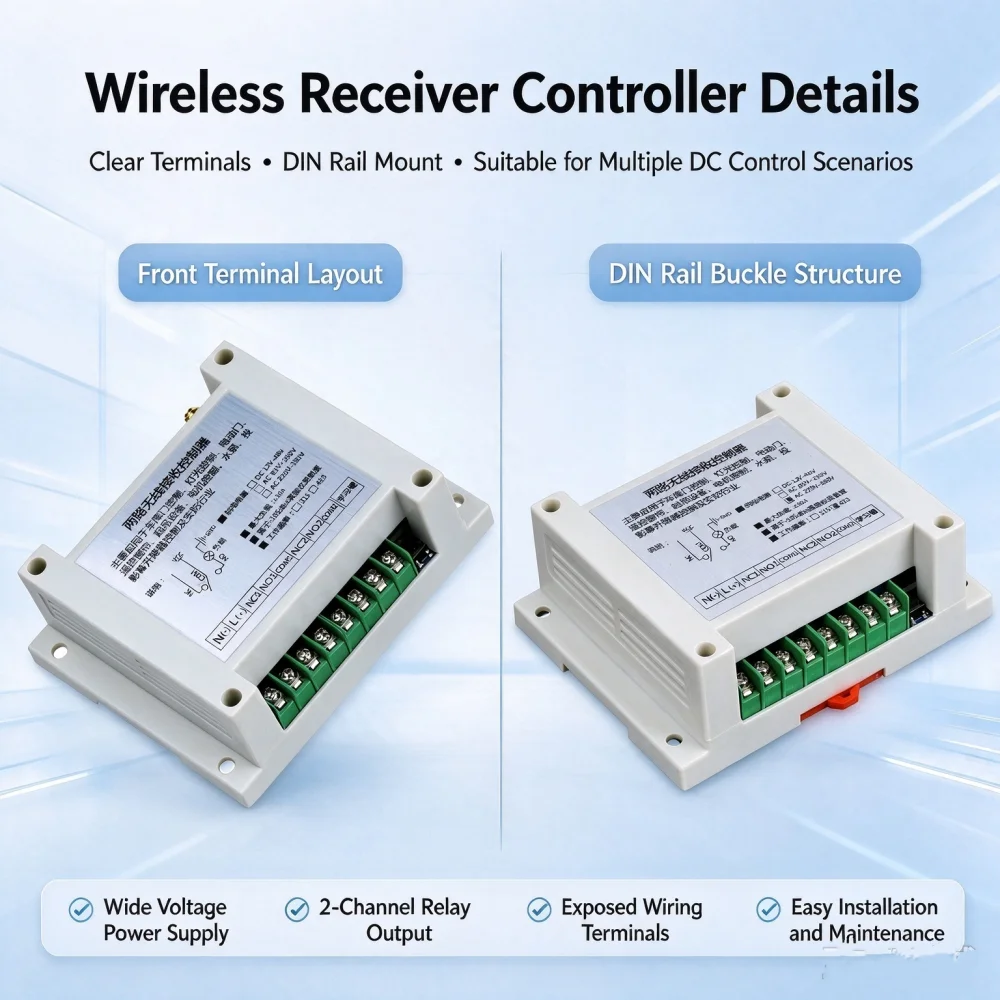 Industrial equipment RF remote control switch for DC12V - 48V wide-voltage dual circuits, 30A, remote control for fans and pumps