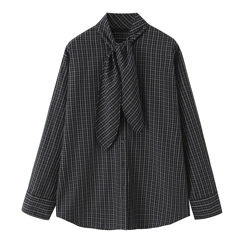 Willshela Frauen Mode Mit Schleife Plaid Einreiher Bluse Vintage Schal Kragen Mit Langen Ärmeln Weibliche Chic Dame Shirts
