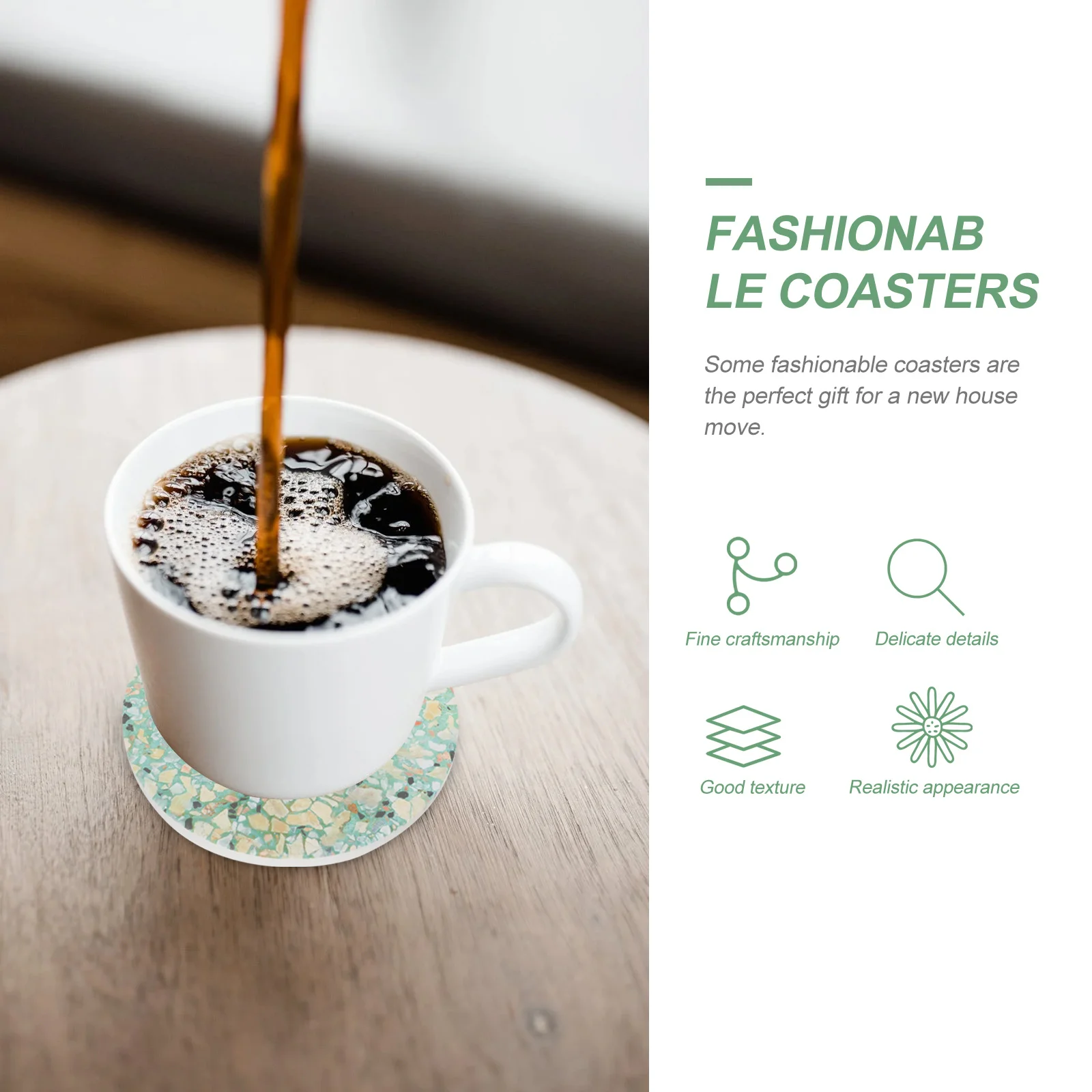 

2Pcs Household Ceramic Coasters Unique Stone Appearance Smooth Surface Resistance for Coffee Table Drink Coasters