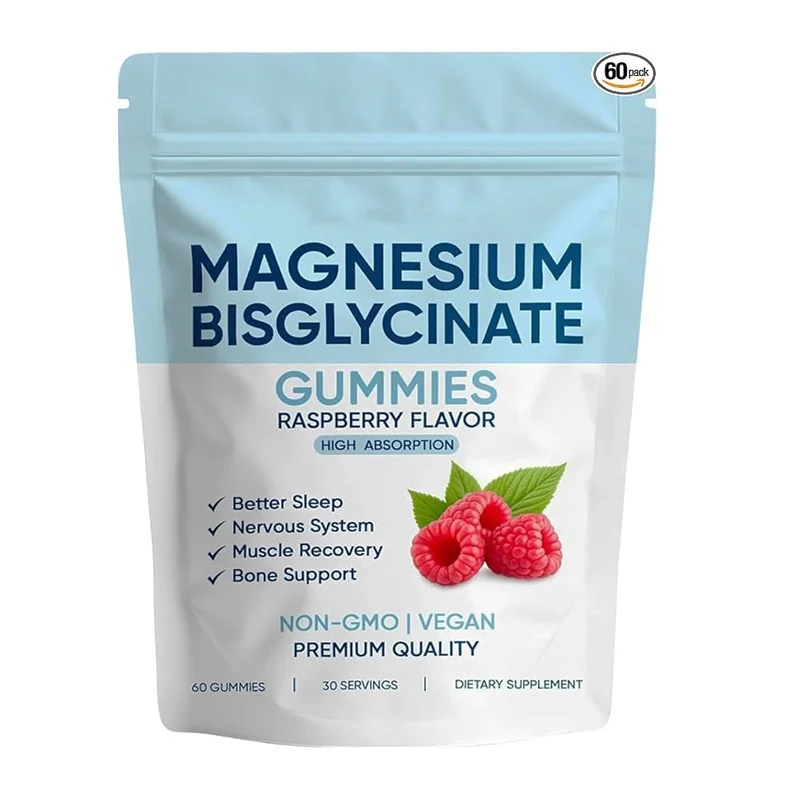 Magnesium Bisglycinate Gummies High Absorption 60 Count Raspberry Flavor Support Muscle Bone Health Vegan Gluten Free
